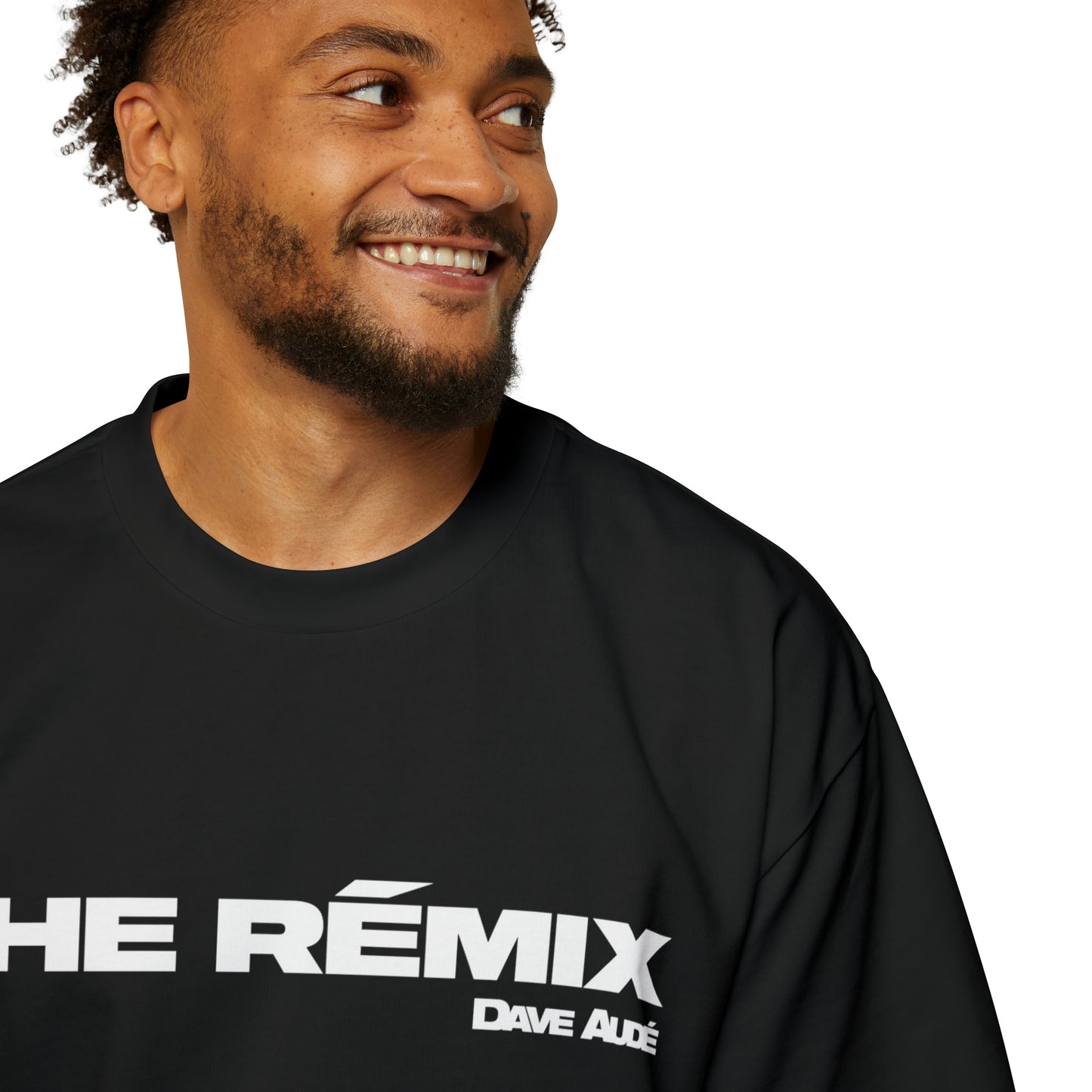 THE RÉMIX by Dave Audé (White on Black) Men's Heavy Oversized Tee