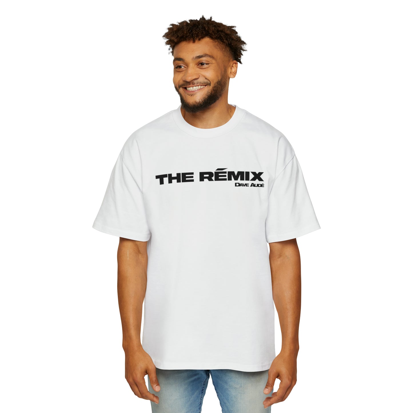 THE RÉMIX by Dave Audé (Black on White) Men's Heavy Oversized Tee