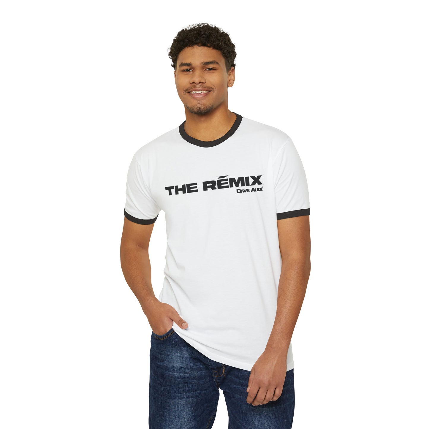 THE RÉMIX by Dave Audé (Black on White) Unisex Cotton Ringer T-Shirt