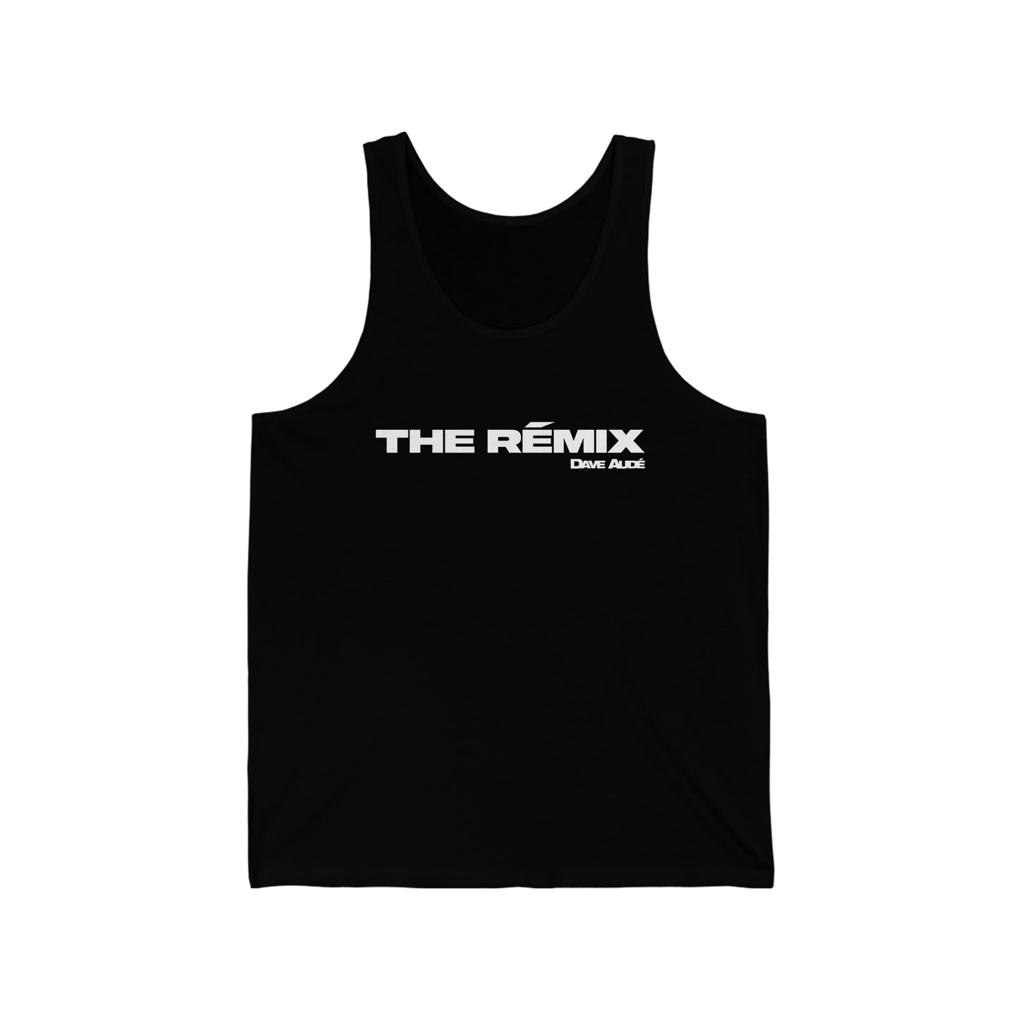 THE RÉMIX by Dave Audé (White on Black) Unisex Jersey Tank